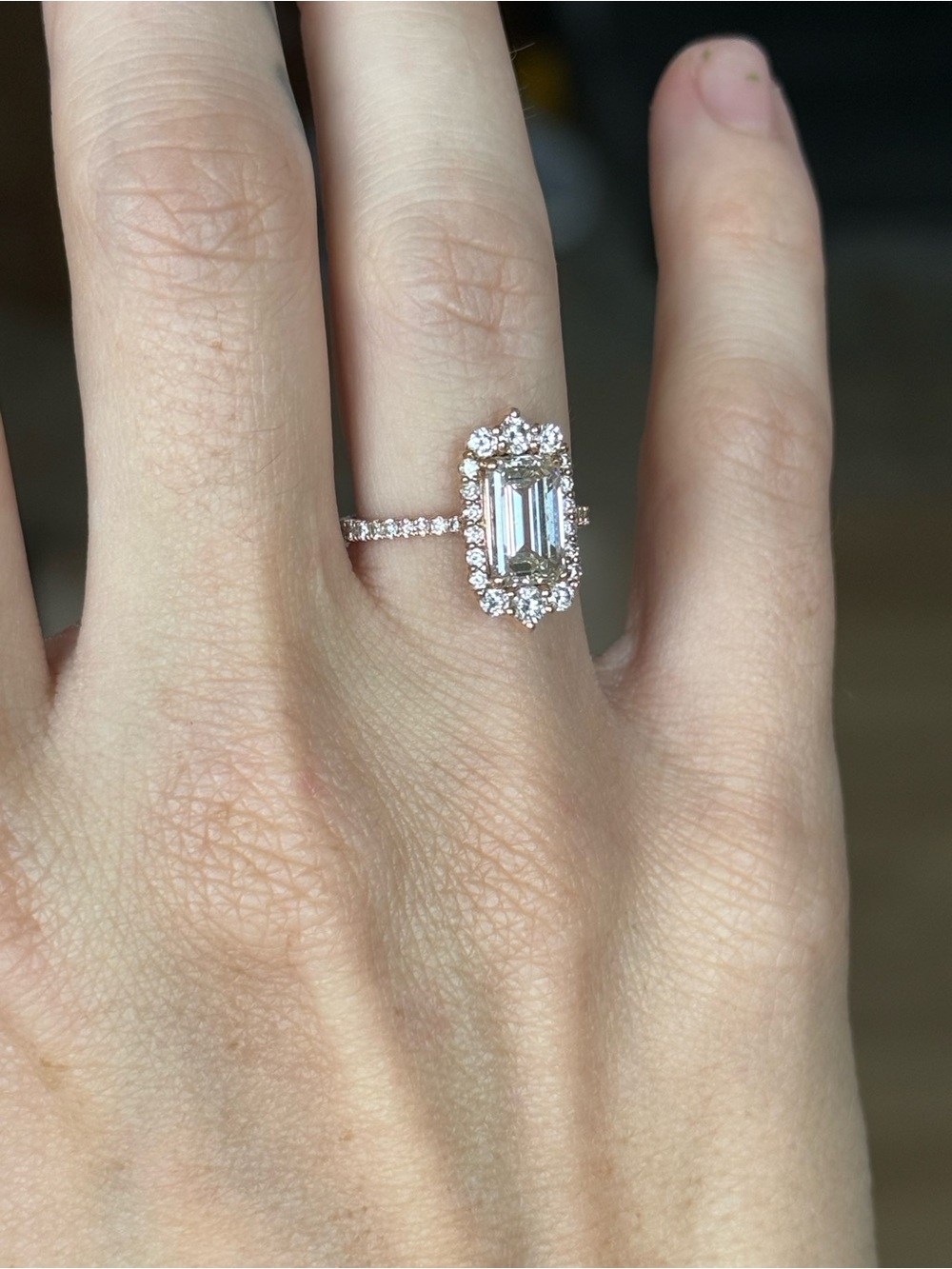 1.8ct Lab Created Diamond Emerald Engagement Ring 14k rose gold